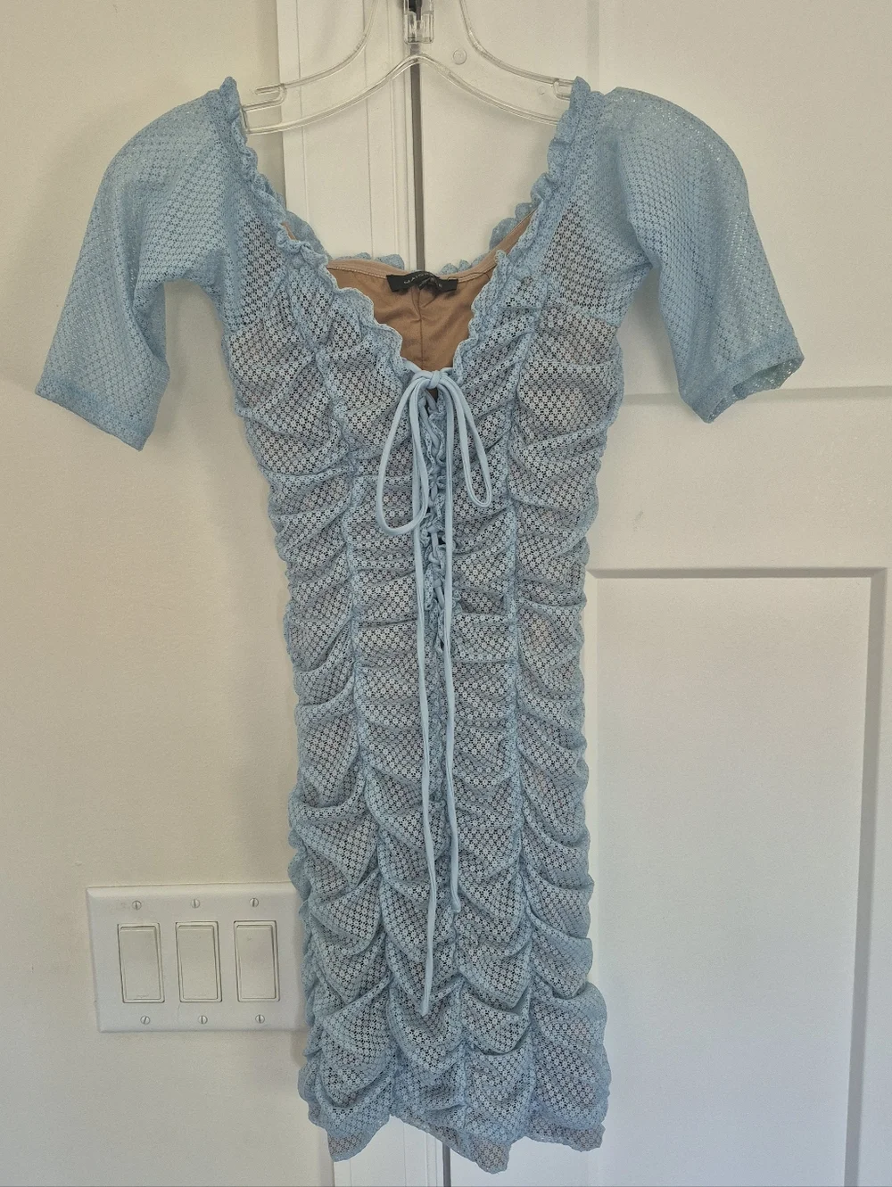 MAJORELLE Ava Dress Baby Blue Lace Up Ruched Mini Size XXS